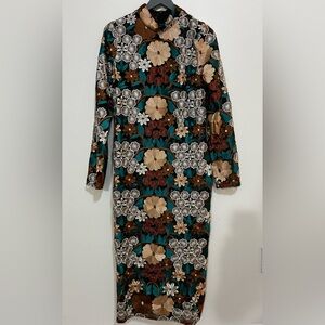 Endless Rose Floral Long Sleeve Dress in Brown and Cream